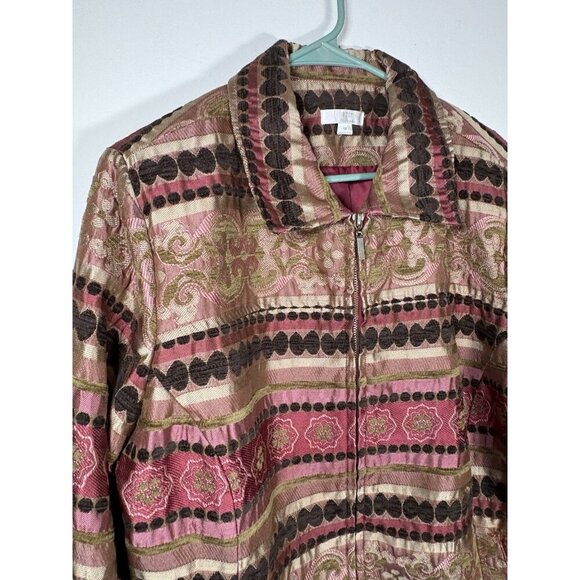 ERIN Tapestry Blazer Pink Gold Jacket Boho Cottagecore Lagenlook Size 1X XL - Picture 2 of 9